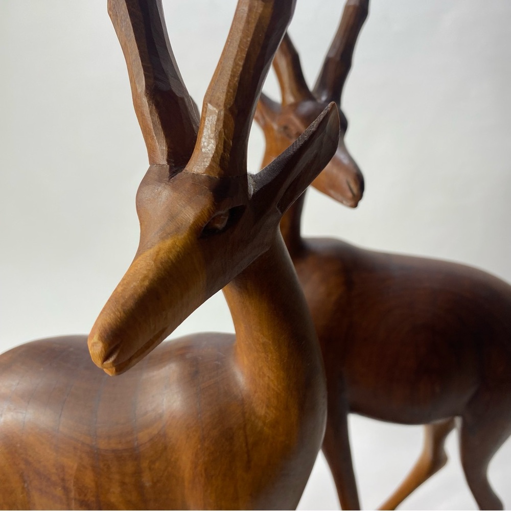 🎉LAST CALL🎉 2 MCM 14" Vintage Hand Carved Wooden Antelope Gazelle Sculptures - Picture 12 of 16